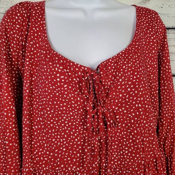 Ava & Viv Red White Polka Dot Long Sleeve Peasant Blouse 1X - Picture 2 of 7